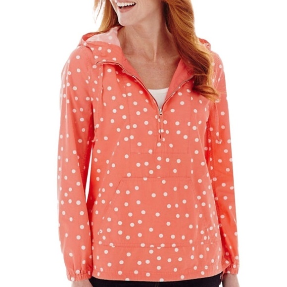 Cotton Polka Dot Anorak Jacket Half Zip Hooded Pullover, Small - Picture 2 of 12